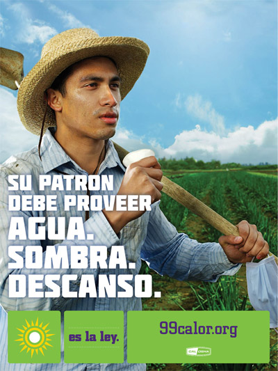 Employers must provice water, shade, rest.  Agricultural worker drinking water.